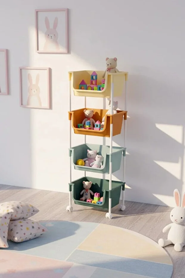 4 Katlı Tekerlekli Organizer Raf Oyuncak Dolabı,Mutfak Rafı , Banyo Rafı , Kiler Düzenleyici Sepet